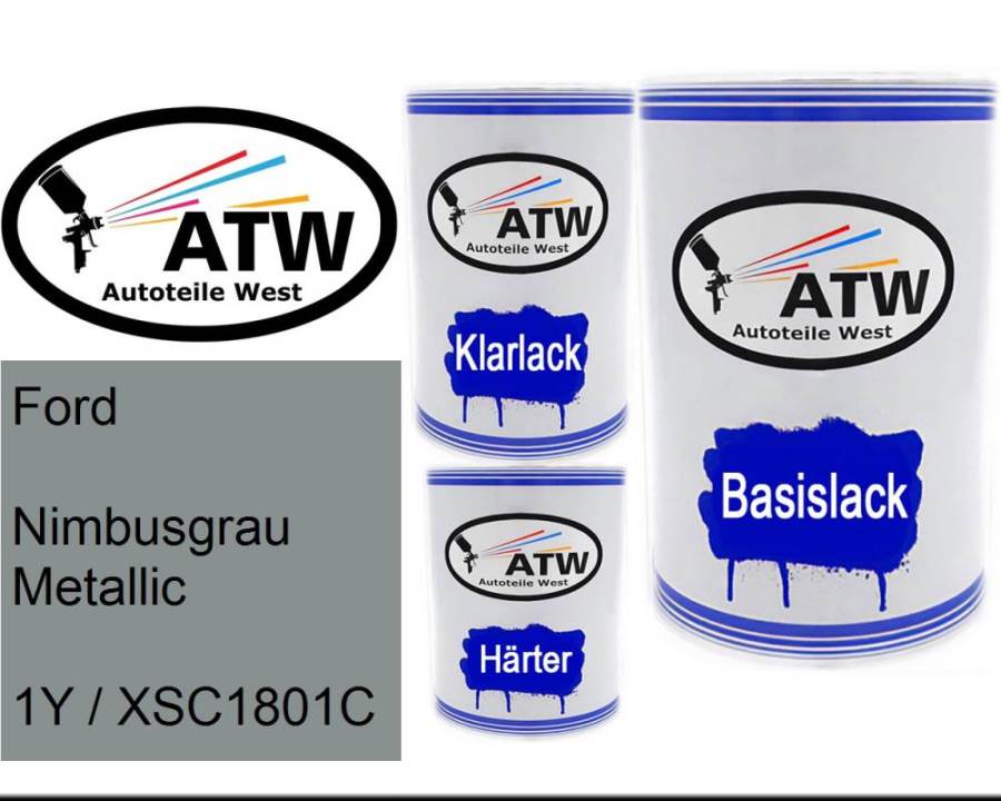 Ford, Nimbusgrau Metallic, 1Y / XSC1801C: 500ml Lackdose + 500ml Klarlack + 250ml Härter - Set, von ATW Autoteile West.